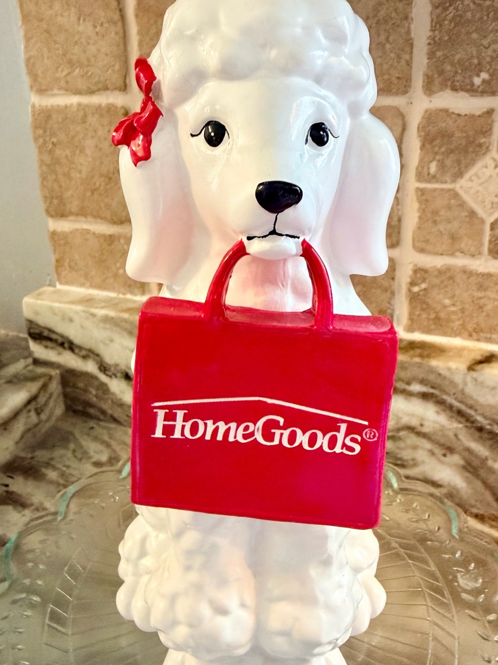 HomeGoods White Poodle Figurine with Red Tote Accent